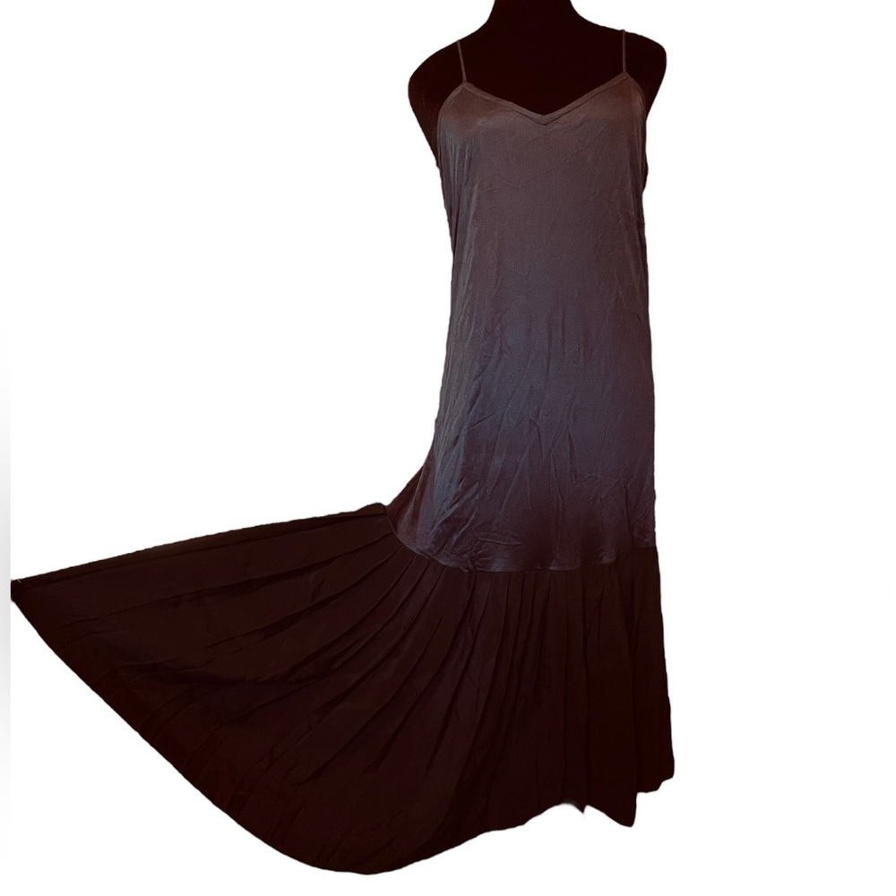 Miss Ashlee Vintage Black Lingerie Evening Goth Pleated Tiered Panel Slip Dress